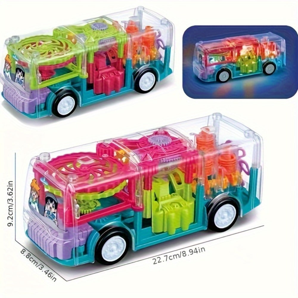 LED Light Up Transparent School Bus Toy with Colorful Flashing Lights – Toddler Toy for Boys & Girls Ages 2+, Birthday Christmas Holiday Gift (Green / Red)