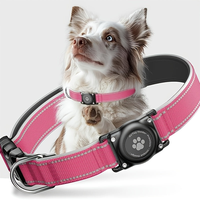 Reflective Dog Collar with AirTag Holder – Padded Durable Collar for Small, Medium & Large Dogs | S, M, L, XL | 6 Colors