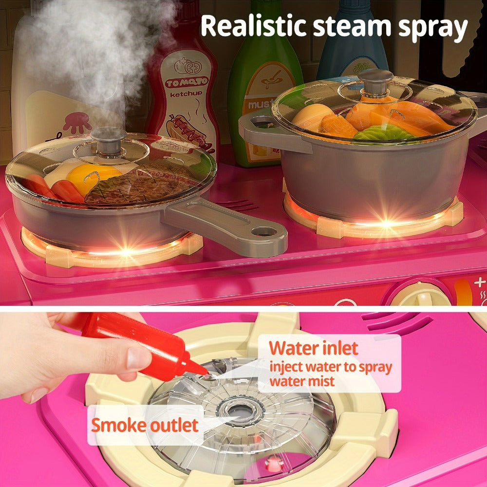 Pretend Play Kitchen Playset with Lights & Sounds – Interactive Toy Kitchen Accessories for Toddlers Ages 3+ – Indoor Kids Cooking Set Christmas Birthday Holiday Gift