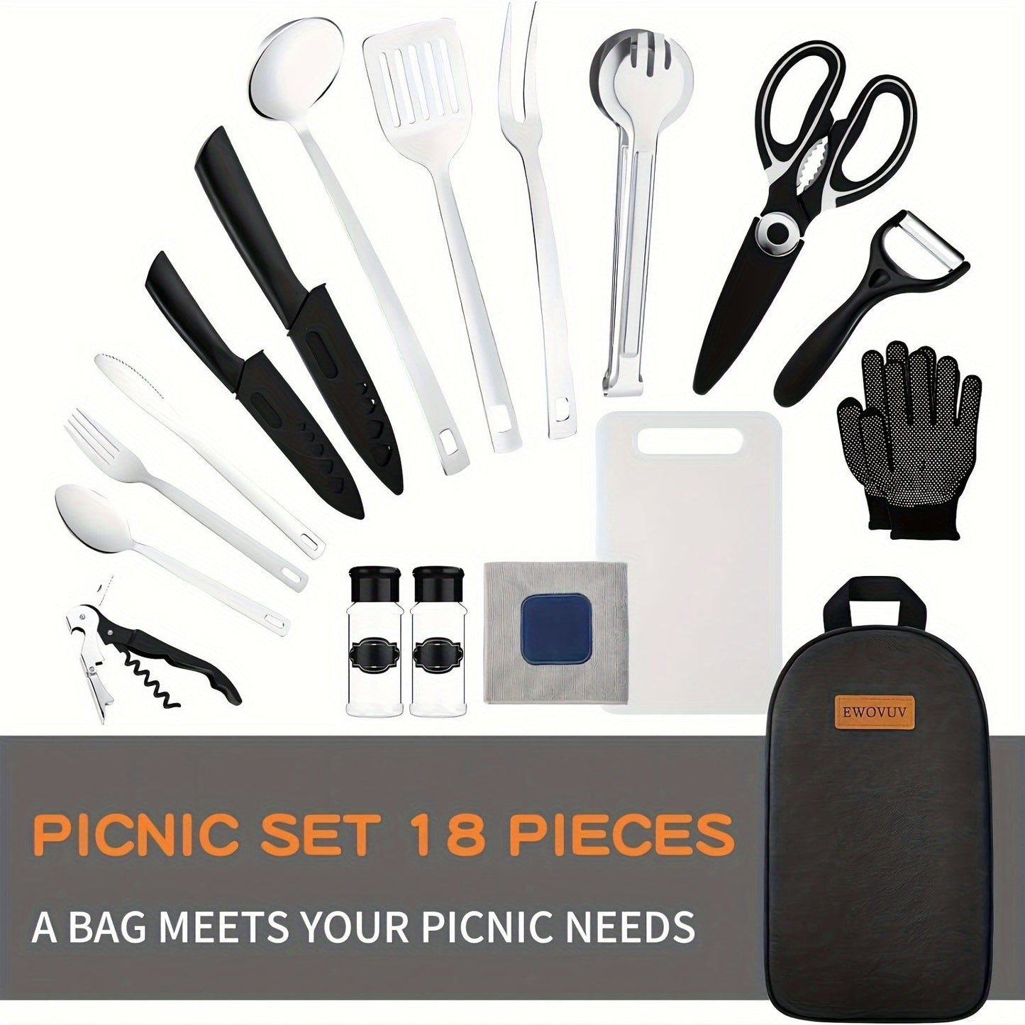 Camping Cookware Set Portable Stainless Steel Camp Kitchen Kit with Waterproof Case – Compact Travel Cookware for Hiking, Backpacking, BBQ & Outdoor Cooking with Grill Accessories