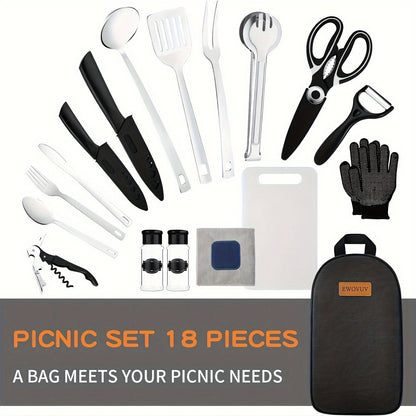 Camping Cookware Set Portable Stainless Steel Camp Kitchen Kit with Waterproof Case – Compact Travel Cookware for Hiking, Backpacking, BBQ & Outdoor Cooking with Grill Accessories