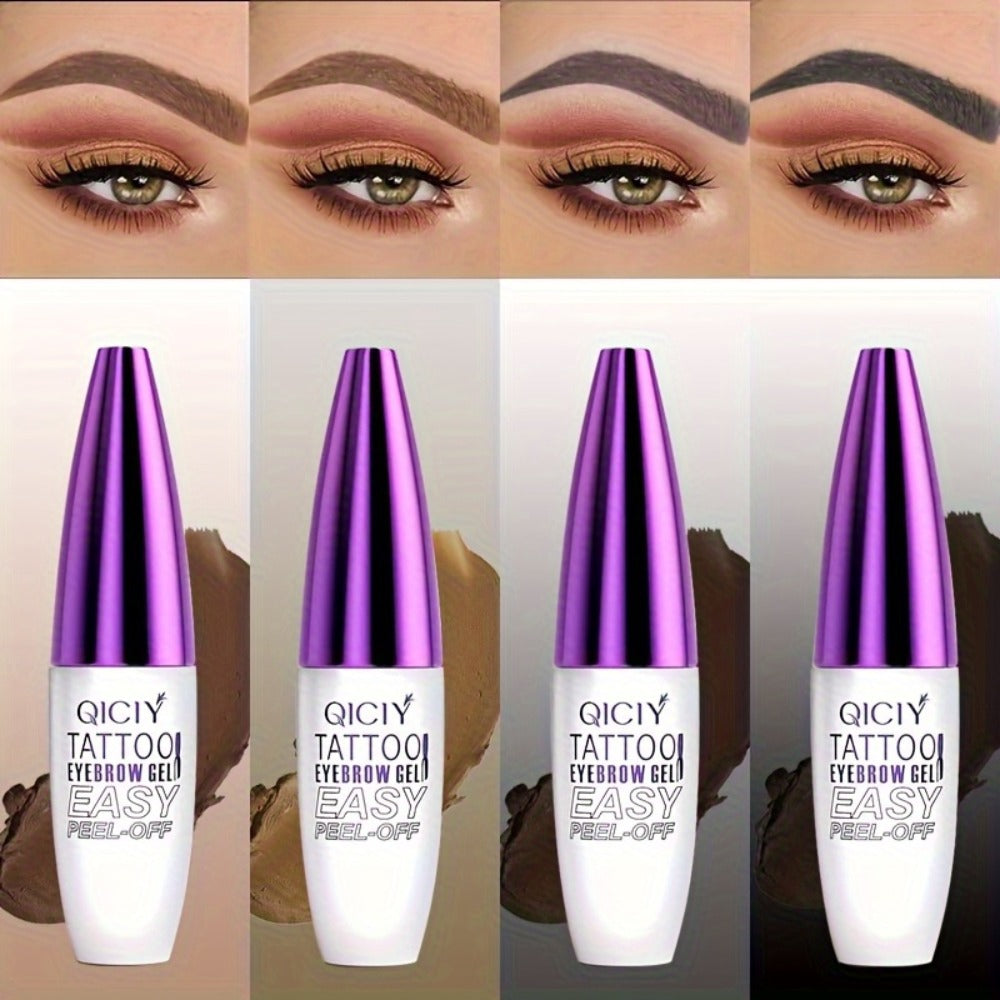Eyebrow Tint Gel 4-Pack Semi-Permanent Tattoo Brow Gel Waterproof Peel-Off — Long-Lasting with Plant-Based Squalane, 4 Shades for All Skin Types, Defined Natural Brows