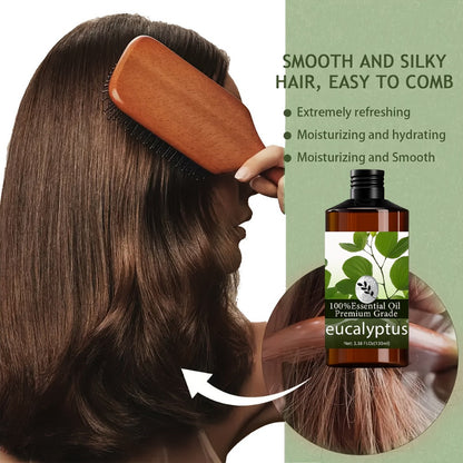 Eucalyptus Essential Oil 100ml Pure Care Grade Aromatherapy Massage Oil Moisturizing Body Hair Nail Skin Fragrance Oil for Men Women Meditation Relaxation Diffuser Scalp Cuticle Care