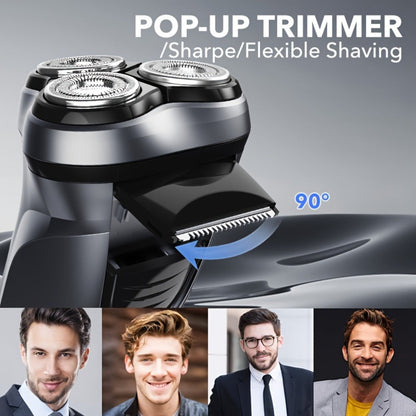 Electric Shaver Men 3D Floating Rotary Head Rechargeable Razor – Pop-Up Trimmer 1-Hour Fast Charge LCD Display, Wet Dry Shaving Machine Replaceable Cutter Head for Home & Travel Daily Grooming