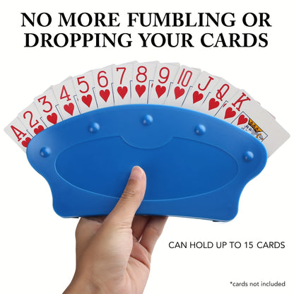 Playing Card Holder Rack 4pcs Hands-Free – Plastic Card Stand for Seniors & Adults, Holds 15 Cards, Fits Bridge & Poker Size, Family Card Game Accessory