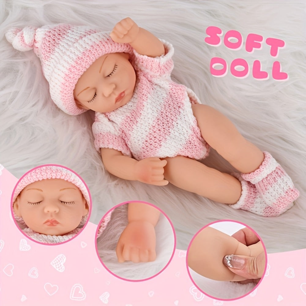 Twin Baby Doll Set 2 Pcs 7 Inch Simulated Reborn Newborn Dolls – Adorable Lifelike Mini Twin Dolls Both Included, Nurturing Role Play, Cute Birthday Christmas Holiday Gift for Kids Girls Ages 3+