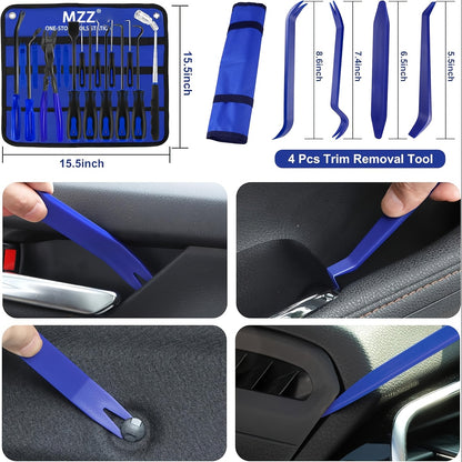 17pcs Hook and Pick Tool Set with Scraper Auto Clip Removal Plier Fastener Remover Rivets Puller Mechanic Car Trim Removal Tool Kit Gasket Telescoping Magnetic Pickup Hand Automotive Tools (Blue)