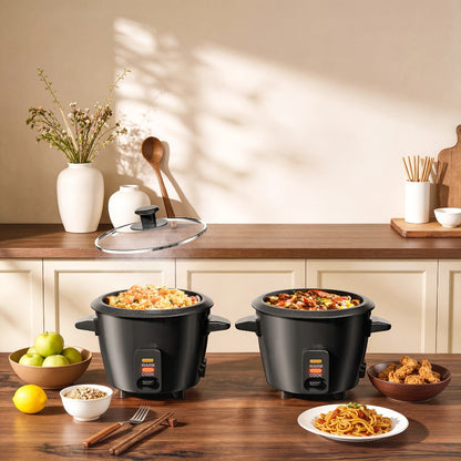 Rice Cooker Small Mini 3-Cup Uncooked 6-Cup Cooked – 1.5Qt Electric Rice Pot with Auto Keep Warm, One-Touch Operation, Oatmeal Cooker & Soup Maker for Individuals & Small Families, Black