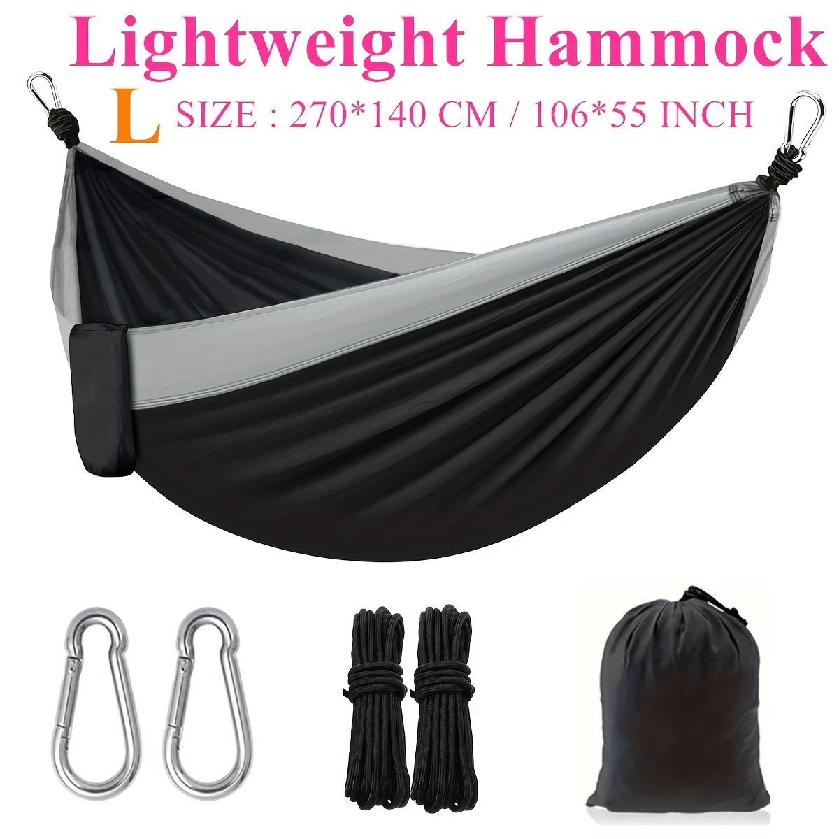 Lightweight Camping Hammock – Nylon Double & Single w/ Hooks, Ropes & Bag