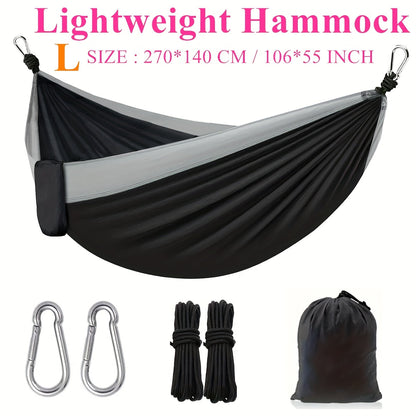 Lightweight Camping Hammock – Nylon Double & Single w/ Hooks, Ropes & Bag