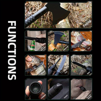 Multi-Tool Survival Hatchet with Hammer, Flint Fire Starter & Protective Sheath – Durable All-Purpose Axe for Camping, Hiking, Fishing, Gardening, Home Improvement & Vehicle Emergency Preparedness