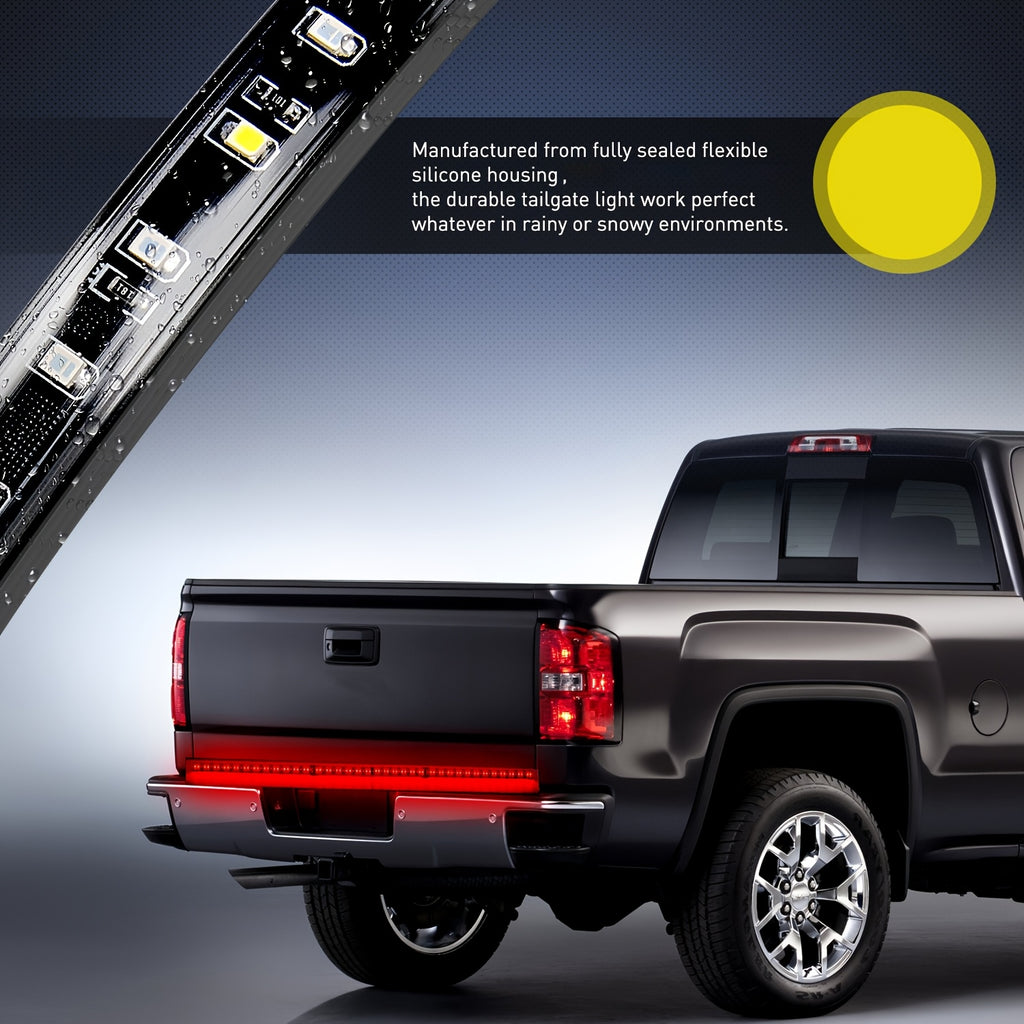 60" Truck Tailgate Light Bar, 108 LED Single Row Light Strip, with Red Running Brake Lights, Turn Signal White, Reverse Light, for Car Truck Additions, Without Battery
