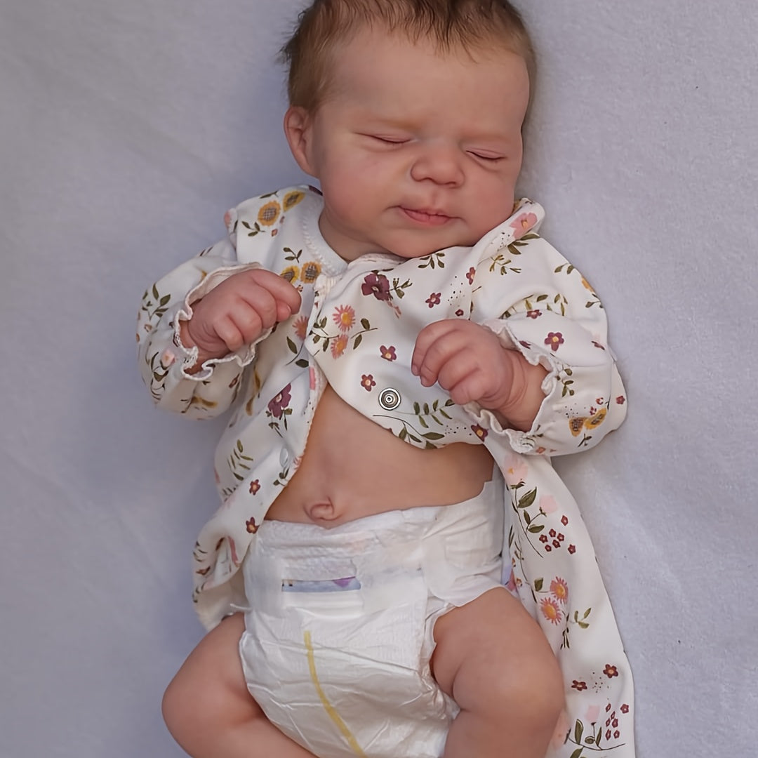 Reborn Baby Doll 19 Inch Full Vinyl Body Lifelike Newborn Girl Doll with Hand-Rooted Hair 3D Painted Skin Clothes Pacifier Bottle Birth Certificate – Perfect Gift for Girls Kids Collectors Birthday Christmas