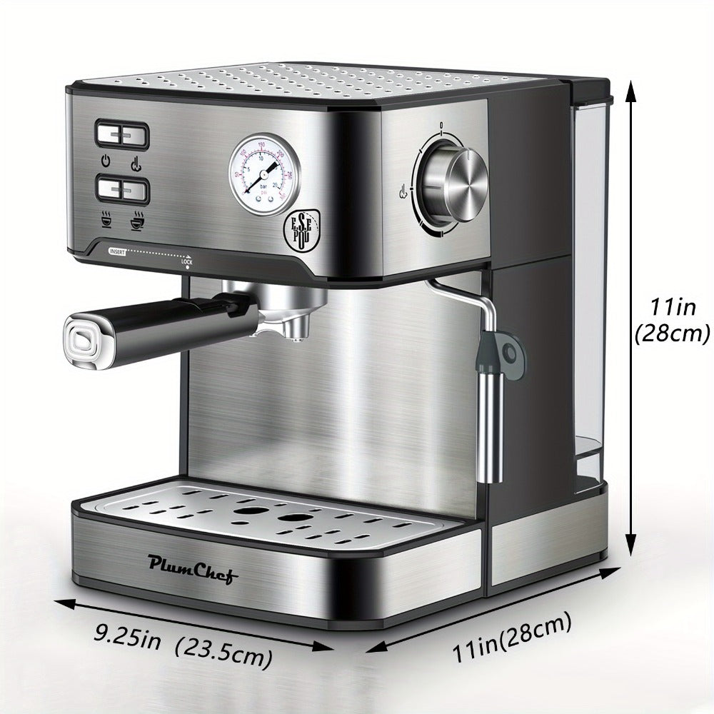Espresso Machine Stainless Steel – Dual-Brew Coffee Maker with 54.1oz Water Tank, High-Pressure Steam Wand, ESE Pod & Ground Coffee Compatible, 1 & 2 Cup Brewing, Overpressure Protection for Home Barista