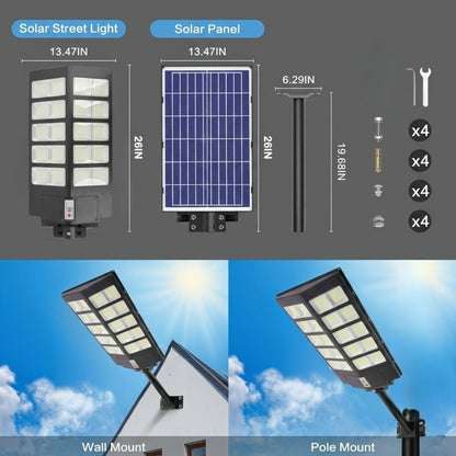 Solar Street Lights Outdoor 800 LED IP54 Waterproof with Motion Sensor – 6500K Dusk to Dawn Flood Light, Remote Control, Adjustable Brightness & Timer for Parking Lot Yard Garage Driveway Rural Area