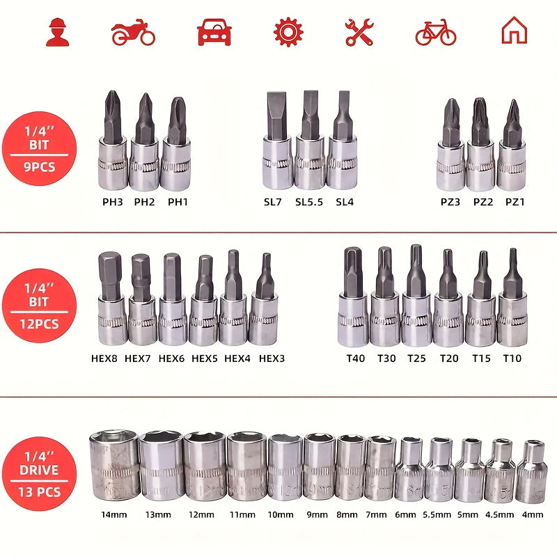 50/ 55pcs High-End Professional Tool Sets, Auto/ Bicycle Maintenance Machinery Sets, Racing-Class Auto Parts Maintenance Ratchet Wrenches Or Other Auto Maintenance Parts Tool Sets