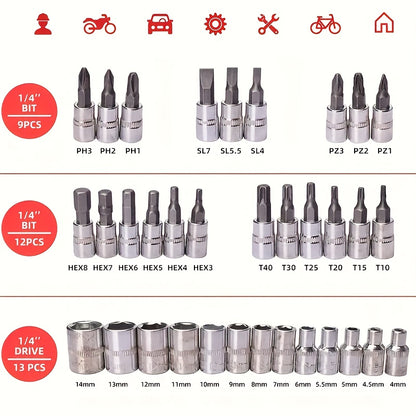 50/ 55pcs High-End Professional Tool Sets, Auto/ Bicycle Maintenance Machinery Sets, Racing-Class Auto Parts Maintenance Ratchet Wrenches Or Other Auto Maintenance Parts Tool Sets
