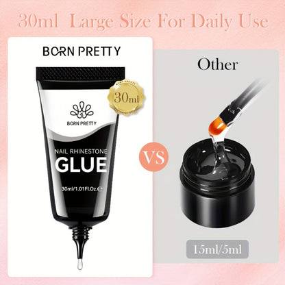 Rhinestone Glue Gel 2pcs Strong Bond 1.01oz Each – Professional Nail Charm Adhesive for 3D Gems, Crystals & Bling Decorations, Long-Lasting Water-Resistant Clear Gel Formula for DIY & Salon Nail Art