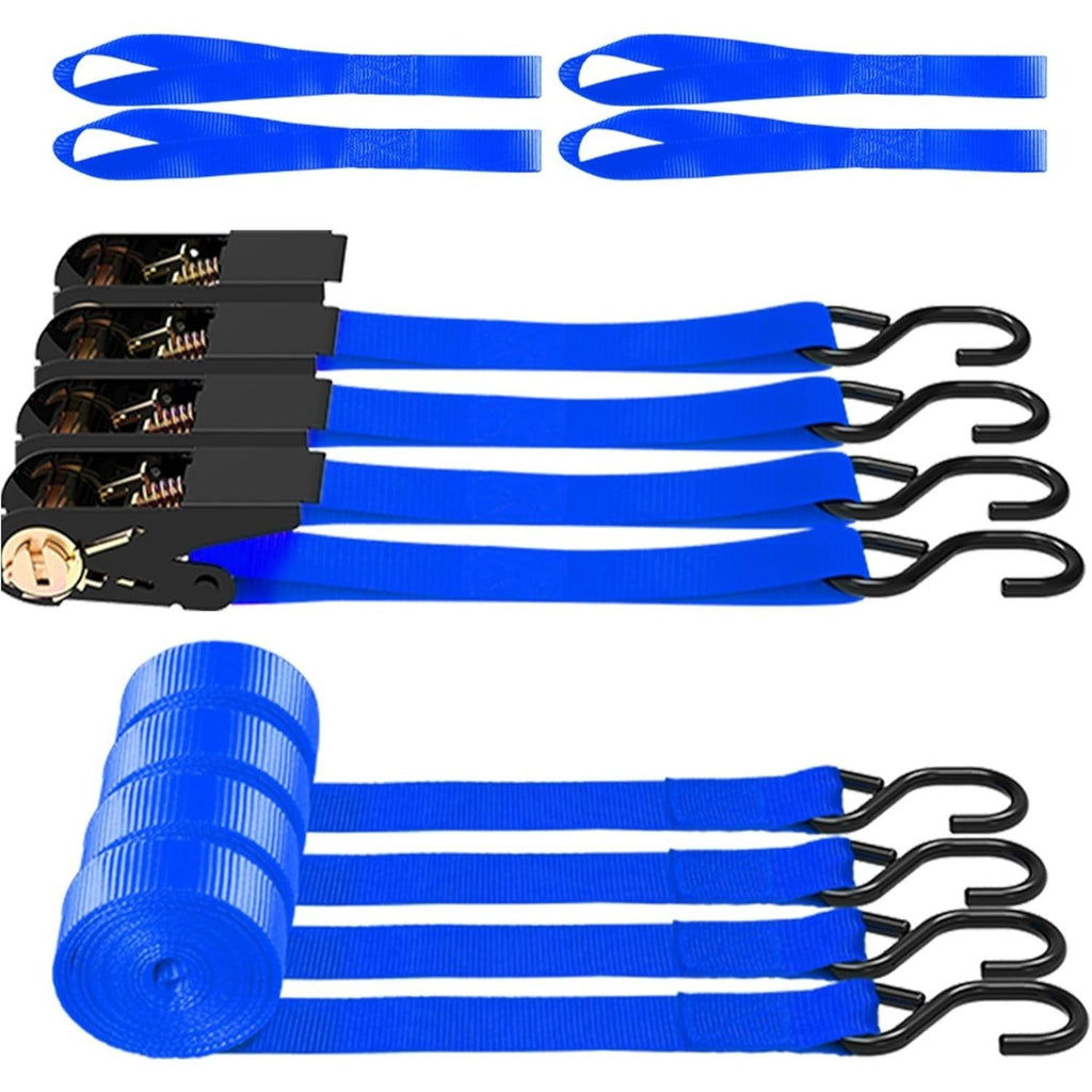 4-Pack Ratchet Tie Down Straps with 4 Soft Loops – 15FT, 1500 lbs Breaking Strength, Heavy Duty for Moving, Motorcycle, Lawn Gear, Multi-Color (Orange, Blue, Camo, Green, Red, Yellow)