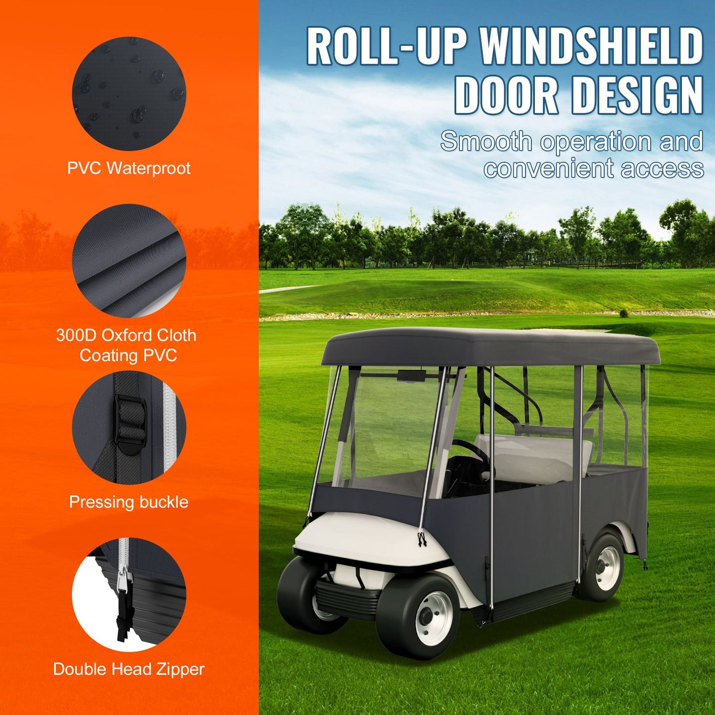 Golf Cart Enclosure 4-Person 300D Waterproof Driving Cover 4-Sided with Transparent PVC Windows Zippered Doors UV-Resistant All-Weather Golf Cart Rain Cover Fits 86 Inch Carts