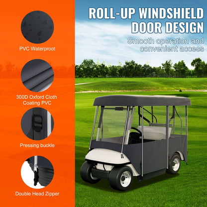 Golf Cart Enclosure 4-Person 300D Waterproof Driving Cover 4-Sided with Transparent PVC Windows Zippered Doors UV-Resistant All-Weather Golf Cart Rain Cover Fits 86 Inch Carts