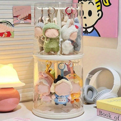 LABUBU Display Case 360 Rotating Acrylic Box with Dust Cover – Plush Toy Figure Storage Case Multi-Layer Hanging Rack for Collectible Figures Blind Box Anime, Black or White