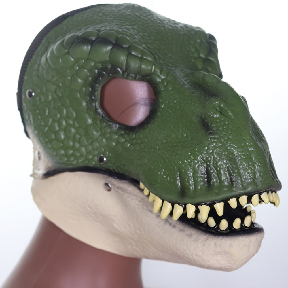 Realistic Dinosaur Latex Full Head Mask with Openable Mouth – Breathable Natural Rubber Halloween Costume Prop for Cosplay, Role Play, Pranks & Parties, Orange Gray Green, Gift for Adults & Teens