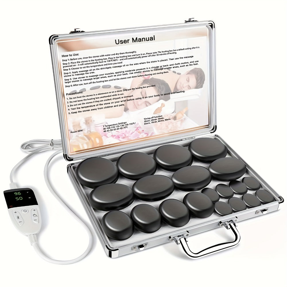 Spa Hot Stone Massage Set with Heater & Temperature Control — 10 Basalt Stones, 2 Size Options, Professional Kit for Full Body Muscle Relief, Home & Salon Use
