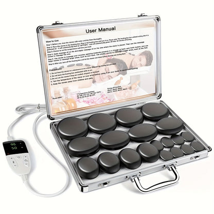 Spa Hot Stone Massage Set with Heater & Temperature Control — 10 Basalt Stones, 2 Size Options, Professional Kit for Full Body Muscle Relief, Home & Salon Use