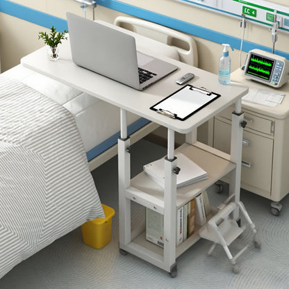 Rolling Overbed Table with Brake Wheels – Adjustable Height Bedside Nursing Dining Table for Elderly & Patients | Lockable Caster Wheels, Over-Bed Card Tray Design, 4 Colors, Practical Gift
