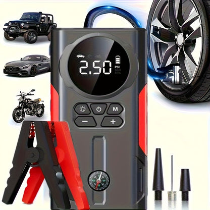 Car Jump Starter Portable Emergency Power Bank with LED Flashlight SOS Air Pump for Small Vehicles Roadside Emergency Kit
