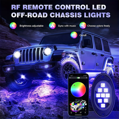 Rock Lights for Trucks, RGB LED Rock Lights Kit with, APP/Remote Control & Music Mode, Wireless Remote Controller, Multicolor Cars Underglow, Footwell Neon Light Kits, for Pickup Off Road RZR SUV ATV UTV Car 6/8/10 Pods