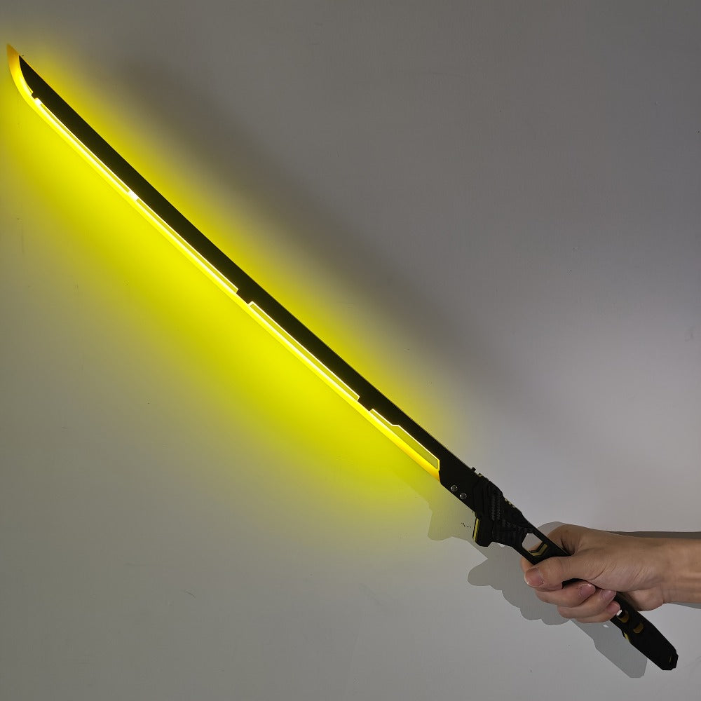 LED Cyberpunk Katana Prop 80cm Acrylic Luminous – 1:1 Scale Sci-Fi Glowing Sword for Cosplay Halloween Masquerade Party Display Collectible Blunt Safe Red Orange Green