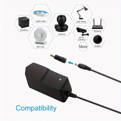 Universal 5V 2A Power Adapter 9-in-1 with 8 Tips - AC/DC 10W Power Supply Type-C Micro-USB Barrel Connectors for Router CCTV LED Strip TV Box