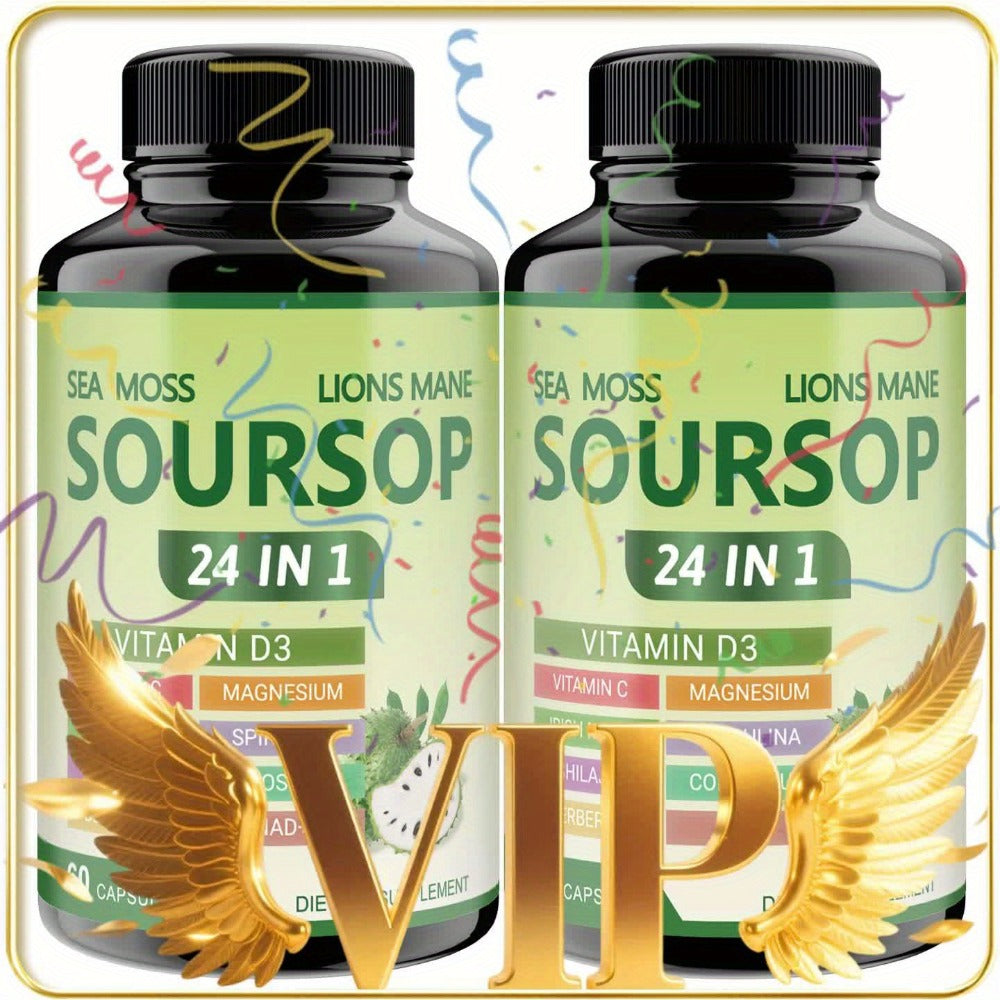 Soursop Capsules Advanced Herbal Supplement with Shilajit, Irish Moss, Berberine & NAD+ – Immunity, Antioxidant & Circulatory Support | Vitamin D3, C & Magnesium | ShopVora UK