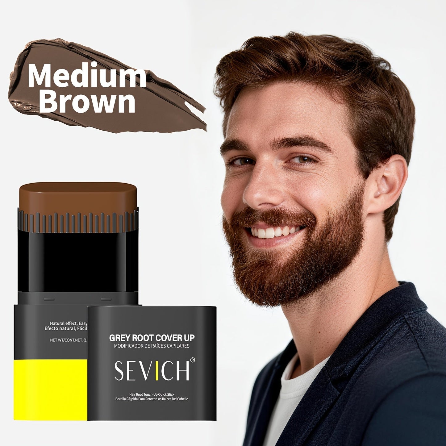 Beard Dye Pen 2-in-1 Waterproof Color Stick for Men — Sevich Instant Gray Coverage Washable Beard Hair Filler Pen with Brush Natural Finish for Mustache & Sideburns 3 Shades