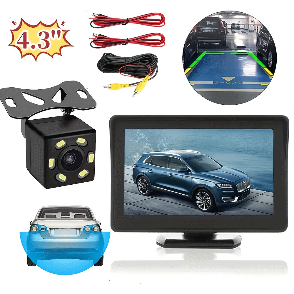 Car Rearview Mirror HD Parking System Night Vision 4.3 Inch Display 6 LED Light HD Reversing Rearview Mirror Kit with Wide Angle Lens for Safe Parking And Reverse Driving - Perfect for Cars, Pickups, SUVs, No Battery