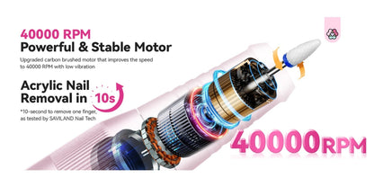 Electric Nail Drill 40000 RPM Rechargeable Professional Nail Drill Machine 4000mAh Battery LCD Display Ceramic Bits Sanding Bands for Acrylic Gel Nails Salon Home Use