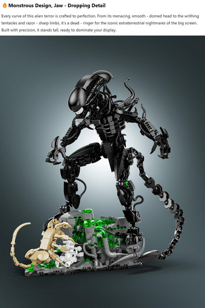 Alien Beast Building Blocks Set 958pcs – Sci-Fi Movie Character Model Kit, Black ABS Bricks, STEM Toy for Kids Teens & Adults, Cool Birthday Christmas Gift Display Collectible