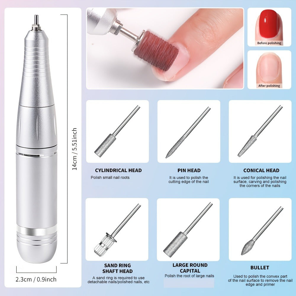 Electric Nail Drill Kit 45000 RPM LCD Display USB Rechargeable Portable E-File Acrylic Gel Removal Polishing Forward Reverse Low Noise Home Salon Manicure Pedicure Gradient Grey White