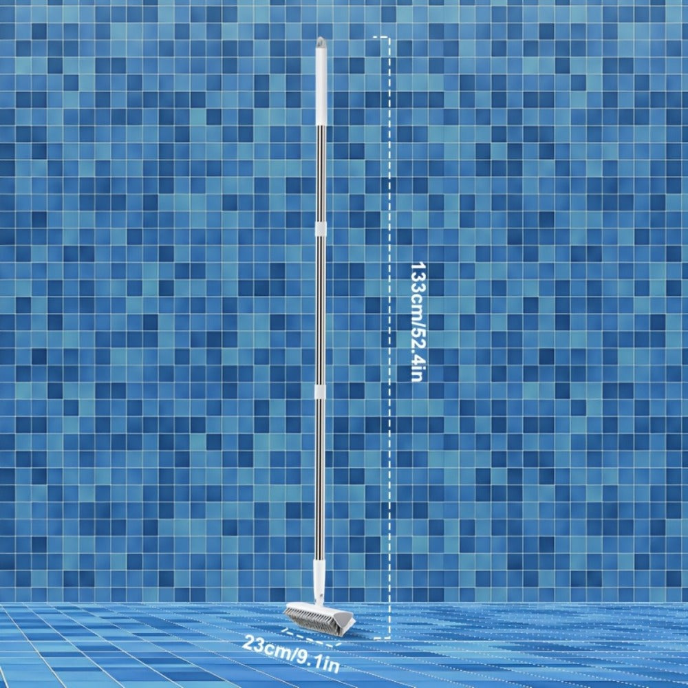 Cleaning Brush with Long Handle 180° Rotating Double-Sided Stiff Bristles Floor Scrub Brush for Bathroom Kitchen Patio Tile Shower Outdoor Heavy Duty Multi-Purpose Scrubber with Stainless Steel Handle