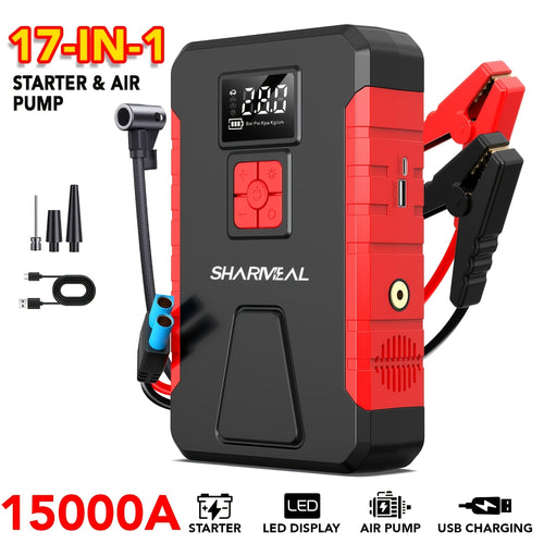 [Portable Jump Starter] 15000A-19000A Peak 350PSI 12V 17-in-1 Portable Jump Starter with Air Compressor Jump Starter, Car Battery Charger, Car Jump Starter with Air Compressor, Jump Starter Para, Car Accessories Tools, LED Light, Battery Charger, Cart Bat