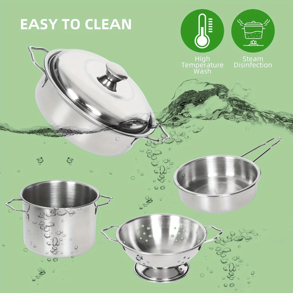 Kids Kitchen Playset 37pcs – Stainless Steel Play Pots & Pans Set with Apron, Chef Hat, Cooking Utensils & Play Food | Pretend Play Kitchen Toy, Birthday & Christmas Gift for Boys & Girls Ages 3+