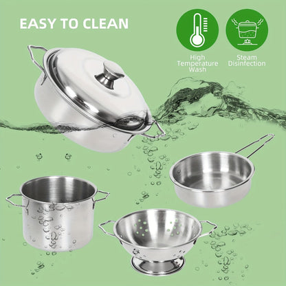 Kids Kitchen Playset 37pcs – Stainless Steel Play Pots & Pans Set with Apron, Chef Hat, Cooking Utensils & Play Food | Pretend Play Kitchen Toy, Birthday & Christmas Gift for Boys & Girls Ages 3+