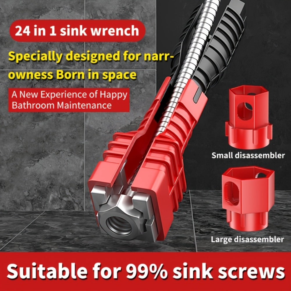 Sink Wrench Kit 18-in-1 Plumbing Tool Set - Universal Faucet Basin Wrench for Tight Spaces, Non-Slip Ergonomic Handle, Pipeline Maintenance Tool for Kitchen, Bathroom & Emergency Plumbing Repairs