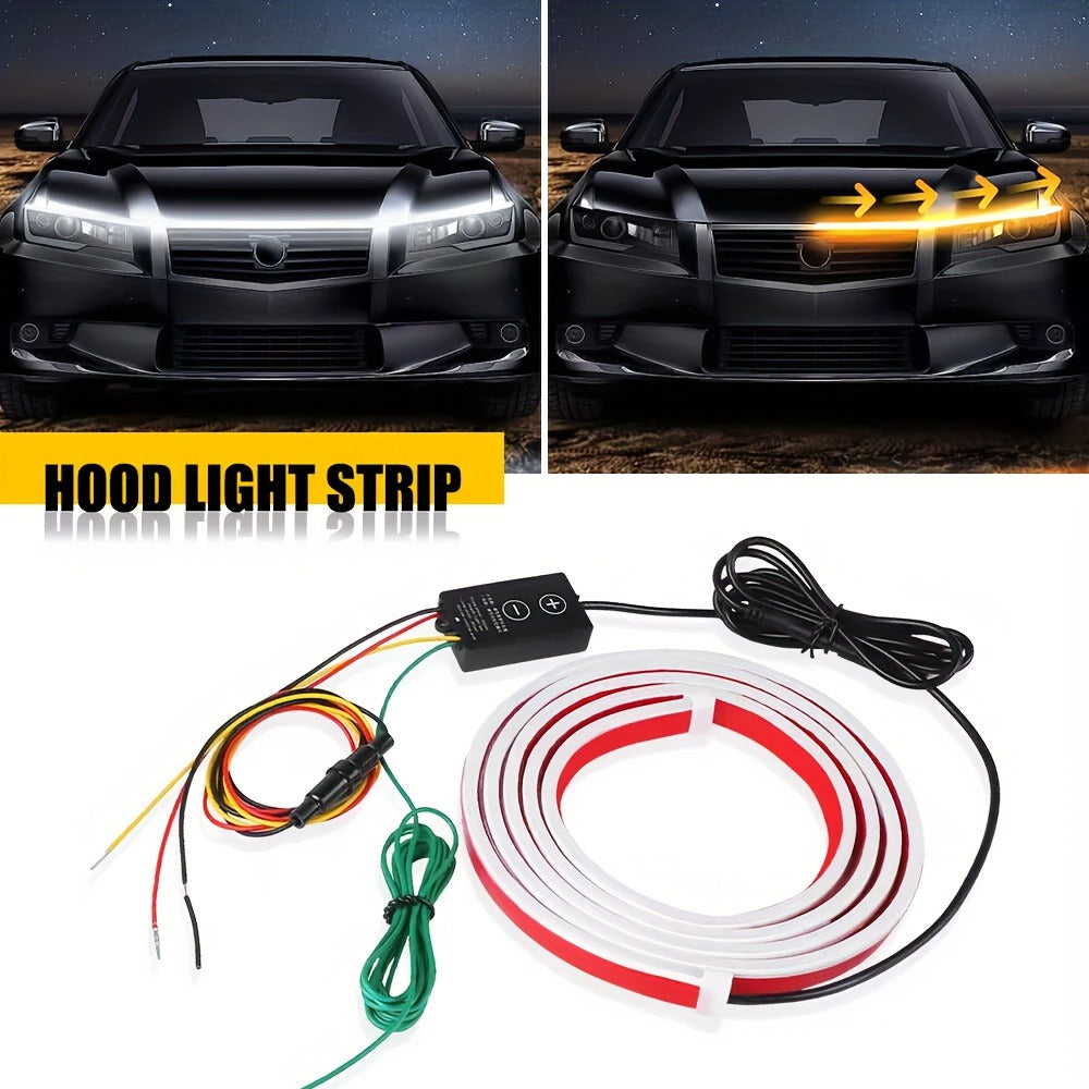 Car Hood LED Light Strip – 79" / 6FT Flexible Daytime DRL Strip with Fuse Protection, Universal Fit for Car SUV Truck Van, No Wiring Needed, White 12V (1.8M)