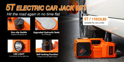 5 Ton Electric Hydraulic Car Jack with Built-in Air Pump – Portable Car Lift for SUV MPV Truck, Tire Replacement & Emergency Roadside Use, Optional Electric Impact Wrench