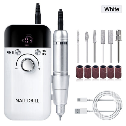 Nail Drill Machine 45000RPM Forward Reverse Rotation Rechargeable with LCD Display Low Noise Electric Nail File for Gel Polish Removal Acrylic Nails Manicure Pedicure Home Salon White Pink Black Purple