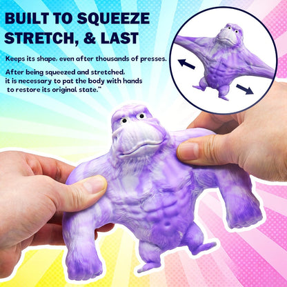 Stretchy Gorilla Fidget Toy Squishy Squeeze Monkey – PVA Sponge Sensory Stress Relief Toy for Kids & Adults, 5 Colors, Easter Basket Stuffer, Christmas Stocking Stuffer, Party Favor