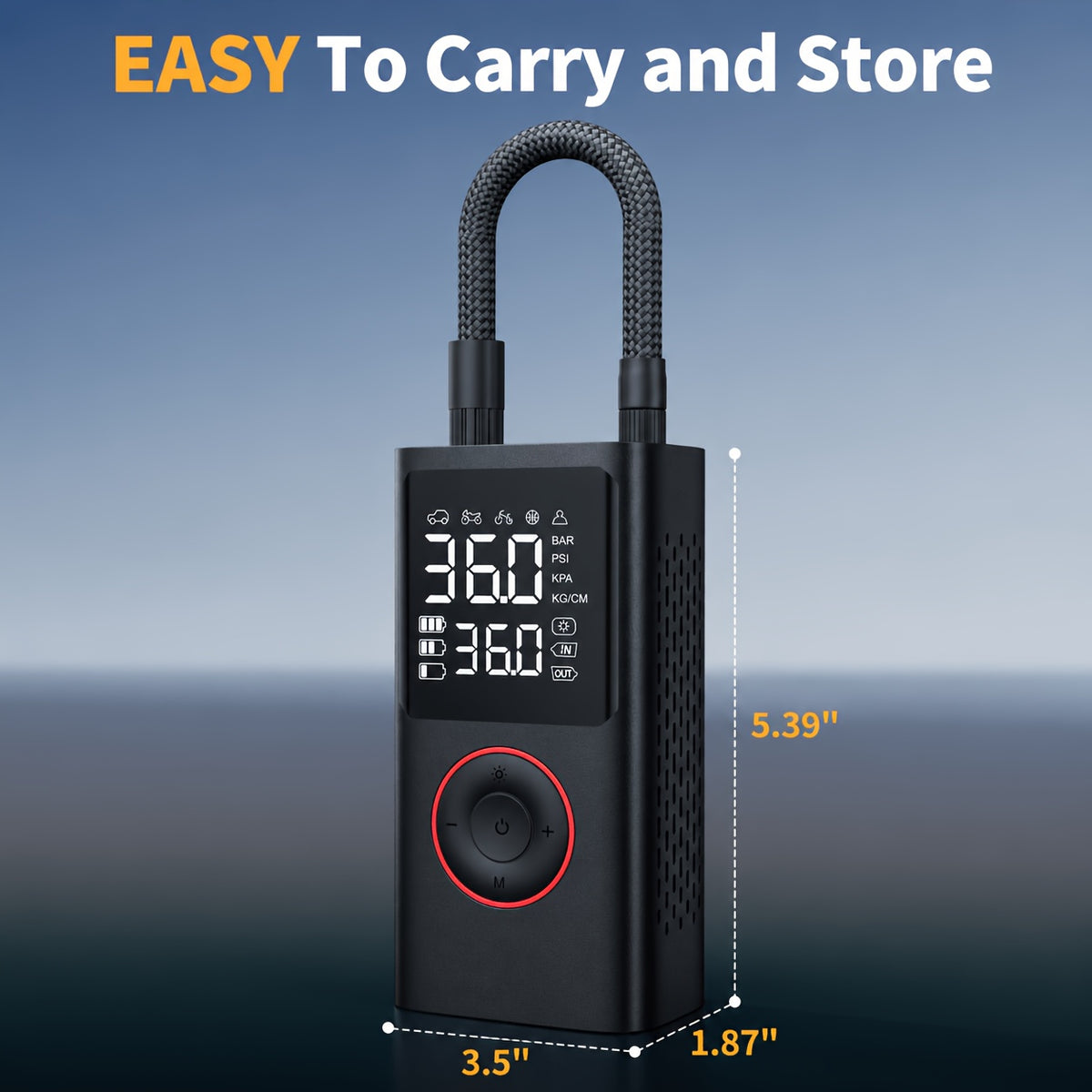 Portable Wireless Tire Inflator, 150PSI High-Pressure Air Compressor, 3x Faster Inflation, Digital Tire Pressure Display, 2000mAh X 2 High-Capacity Batteries, Auto-Stop When Full, Built-in LED Light, Multi-Function Inflation Nozzle